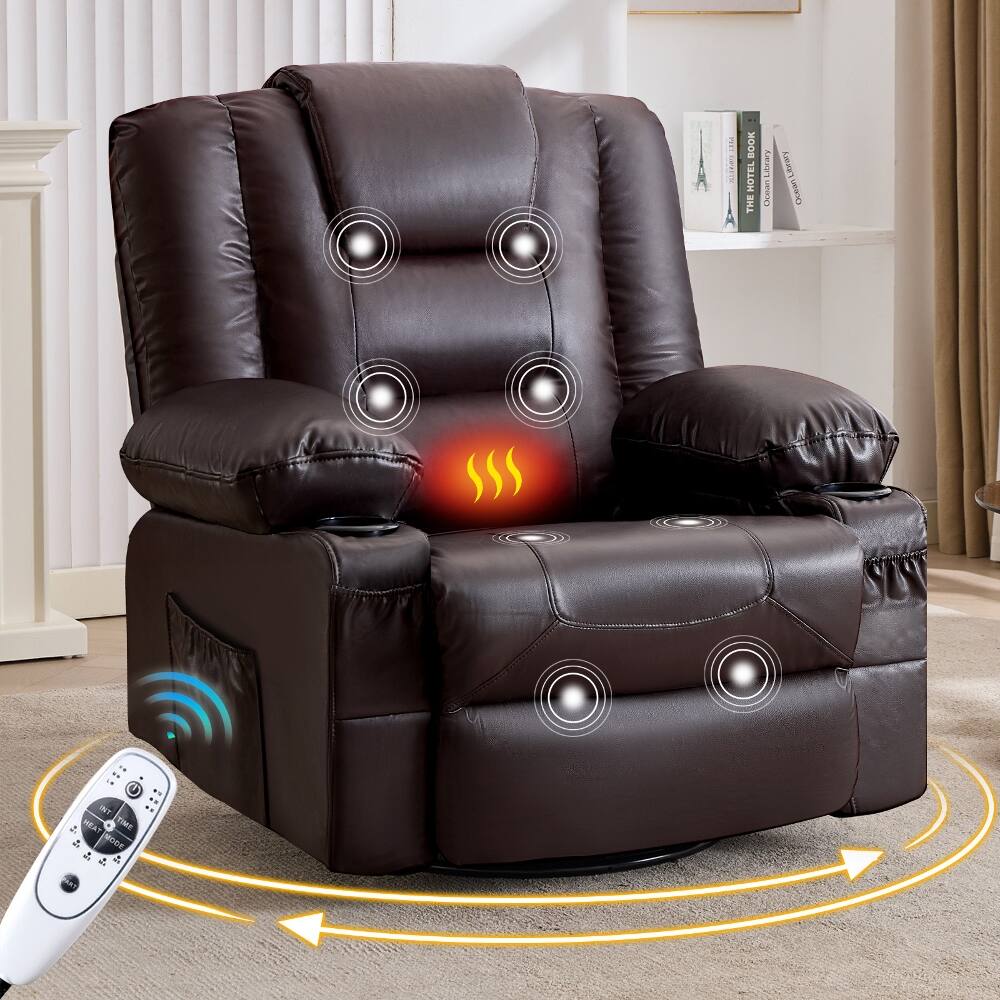 Ropilly - Leather Rocker Recliner with Massage and Heat - Brown