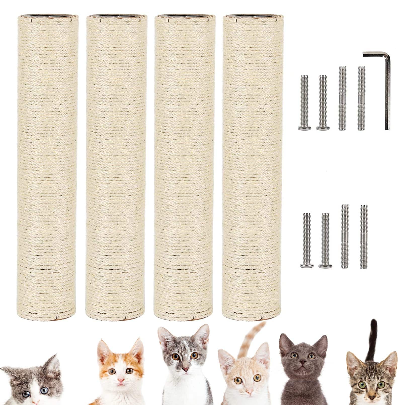 Hirose Alice - Cat Replacement For Indoor Cats 4pcs Scratch Refill Pole Parts Sisal Rope Furniture Protector With M8 Screw - White M8:15.7*3.1in (40*8cm)