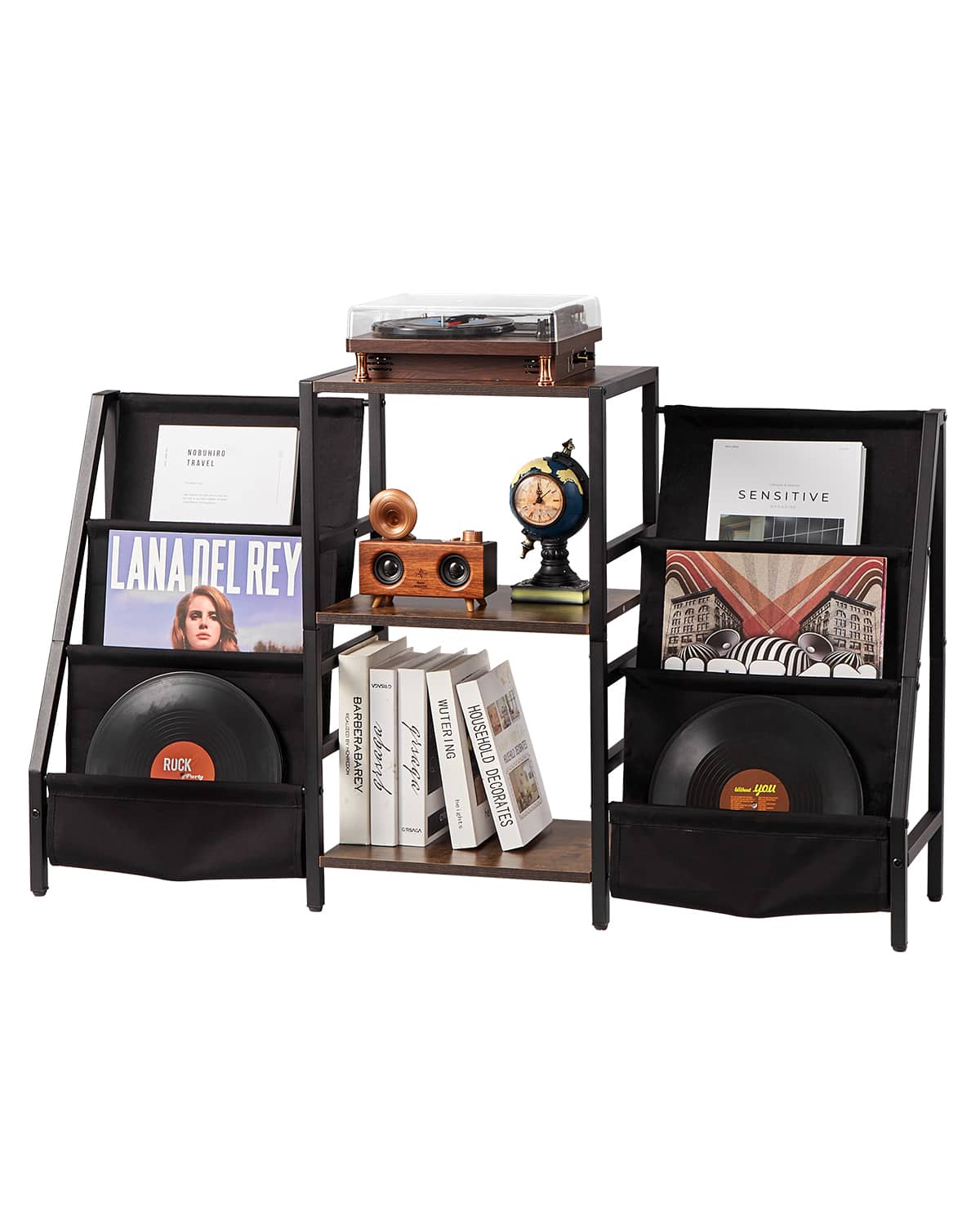 VEVOR - Record Player Stand, 3 Tiers Metal Vinyl Record Stand, Holds up to 280 Albums, Turntable Stand - Brown