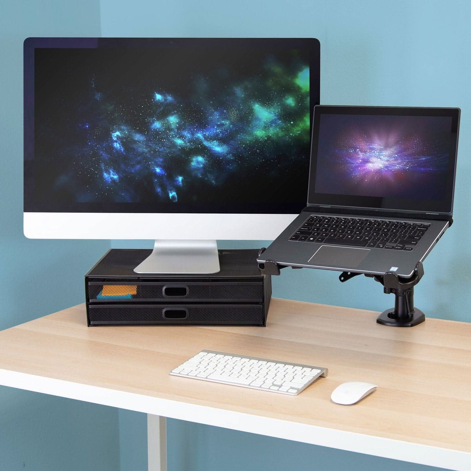 Alt View 4. Mount-It! - Clamp-On Laptop Tray with Safety Straps for 11–17 Inch Laptops, VESA Compatible Mount Tray - Black.