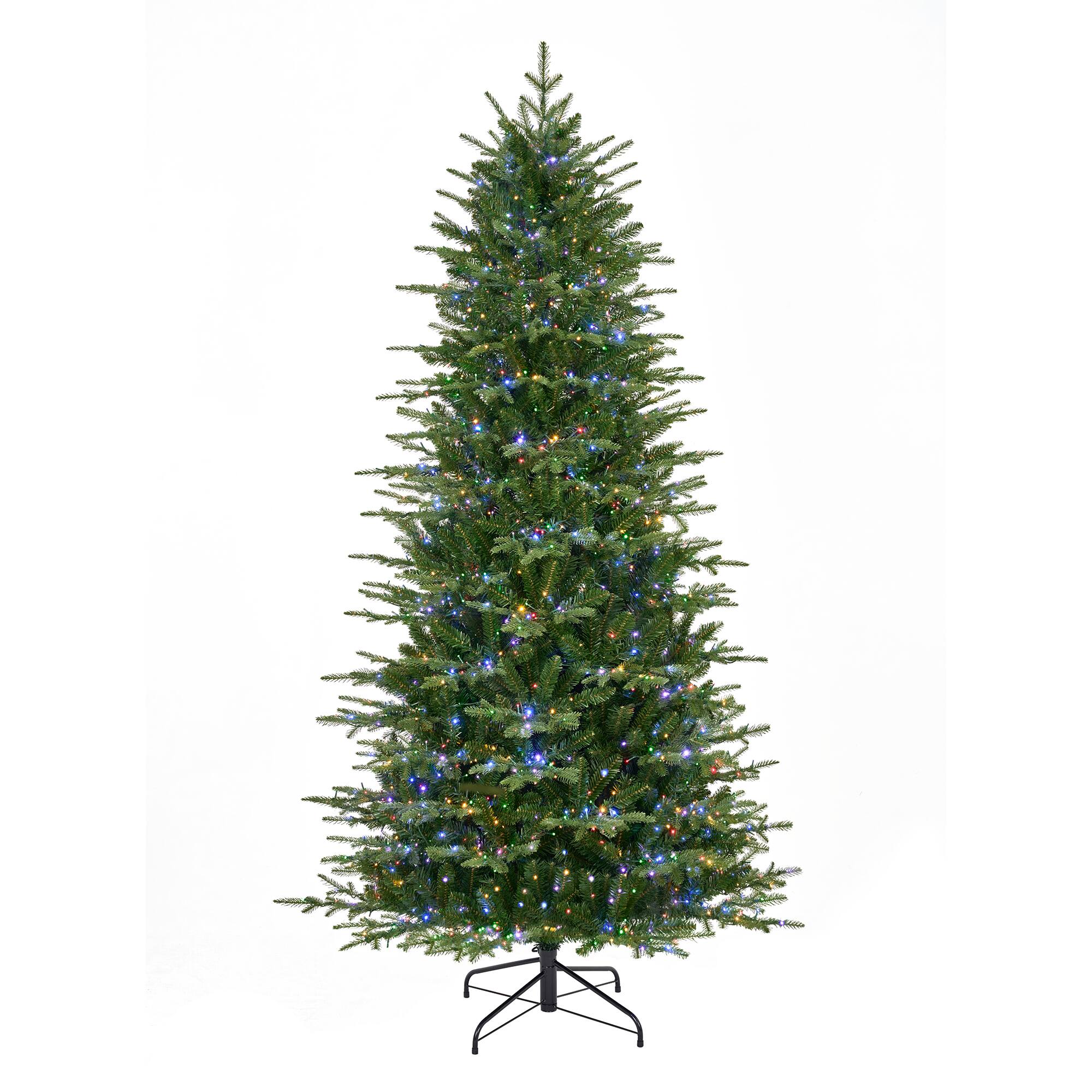 Angle. Glitzhome - 7.5ft Pre-Lit Full Fir Memory wire Artificial Christmas Tree with 2000 Micro Lights - Green.