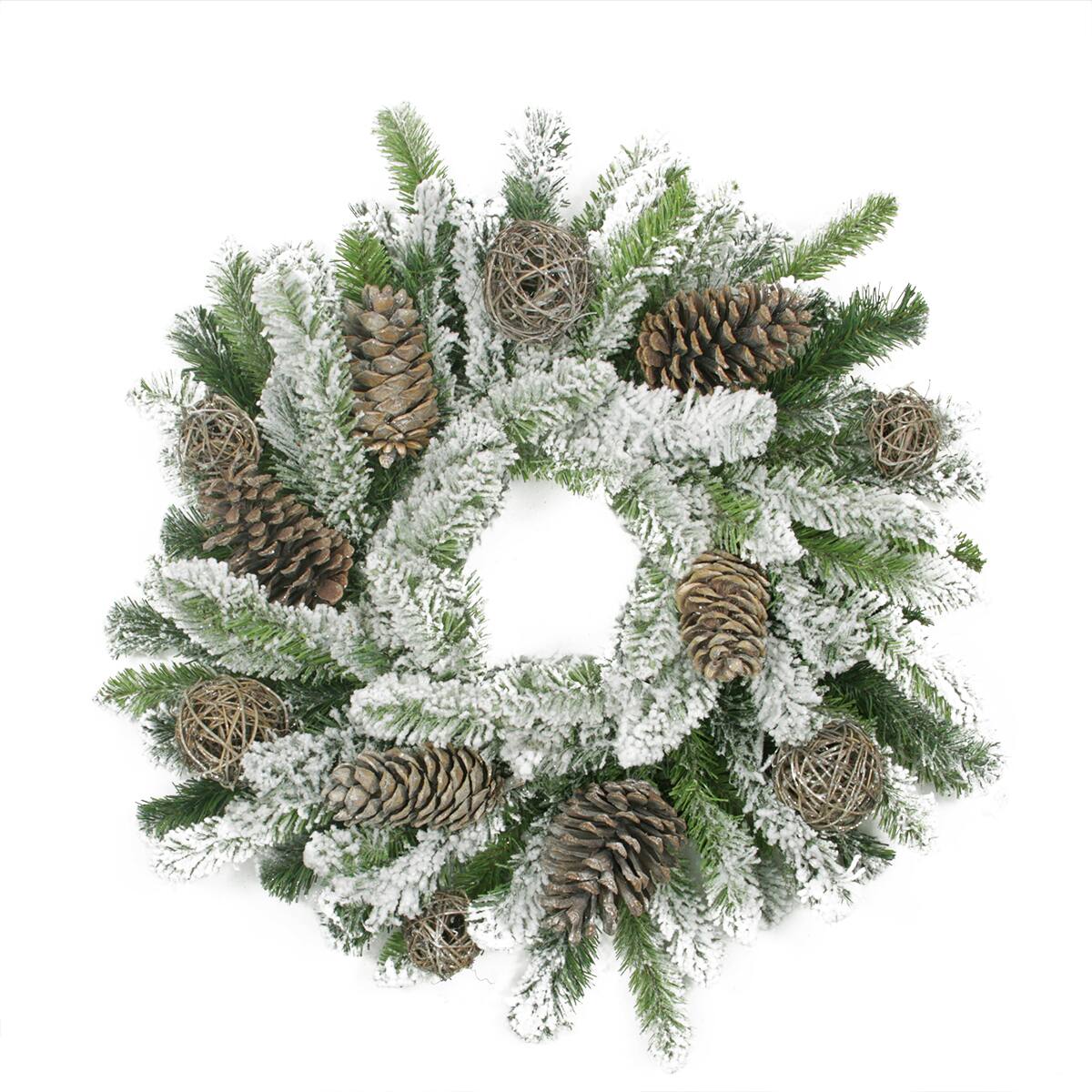 Front. Allstate - Flocked Pine Cone and Twig Ball Artificial Christmas Wreath - 24" - Unlit - Brown.