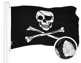 G128 - Pirate Jolly Roger Bones Flag — 1 x 1.5 ft, Embroidered Polyester, Brass Grommets - Assorted Colors