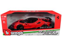 Ferrari SF90 XX Stradale "Race + Play" Series 1/18 Diecast Model Car by Bburago - Red with Black Top