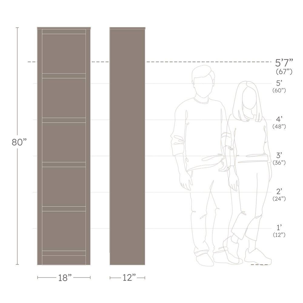 5'7" (67")  
5' (60")  
4' (48")  
80"  
3' (36")  
2' (24")  
1' (12")  
18"  
12"