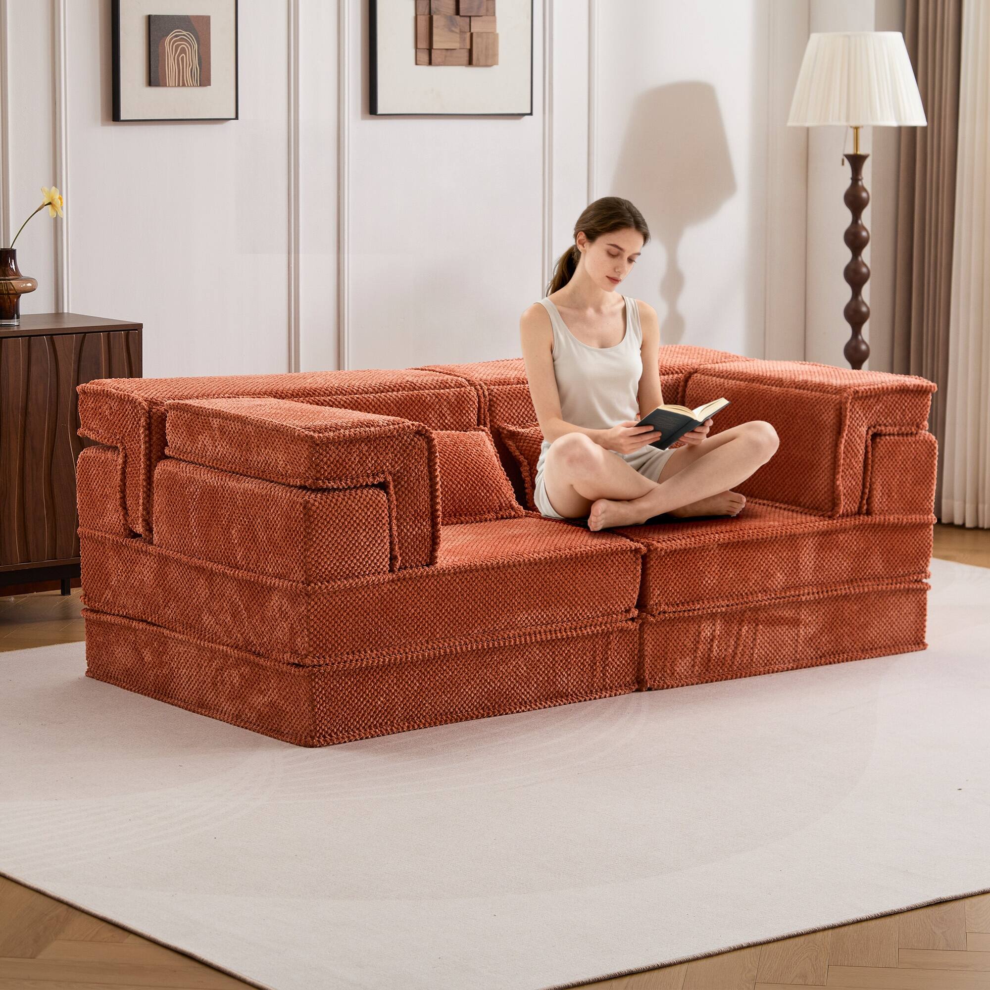 Angle. Boyel Living - Compressed Memory Foam Loveseat Sofa Bed - Orange.