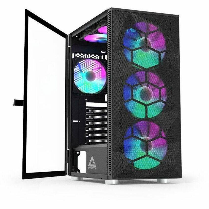 Angle. Montech - Montech X3 Mesh, 3x140mm & 3x120mm RGB Fans, ATX Mid-Tower Gaming Case, Tempered Glass, USB3.0, Black - Black.