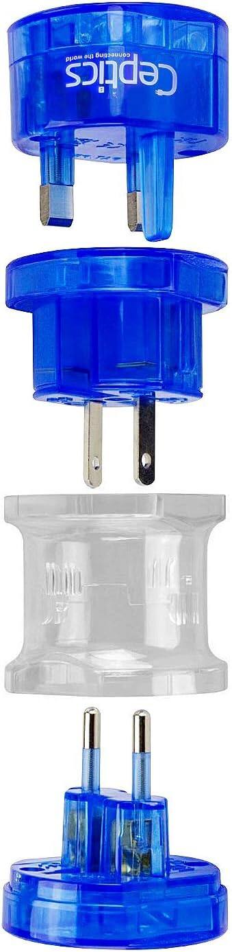 Ceptics - Travel Adapter Plug Compact Worldwide International Kit - Blue