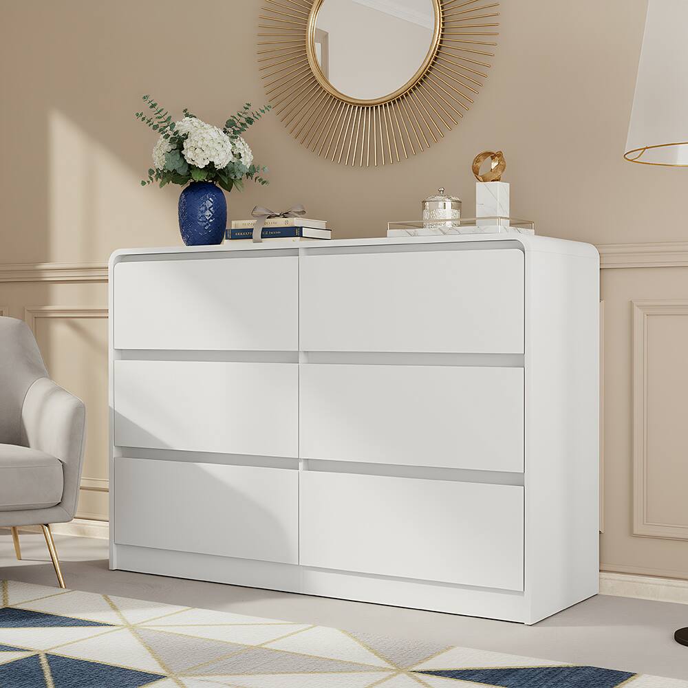 Alt View 10. Spaco - Spaco Modern 6-Drawer Dresser, Wood Chest with Storage Cabinet for Clothes, TV Stand Vanity for Bedroom, Living Room - White.