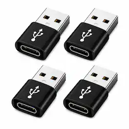 Qixxronics - 4PCS USB-A to USB-C Adapter, TypeC Female to A Male Charger Converter for iPhone, Samsung, AirPods, iPad, Car, Xbox 360 - Black