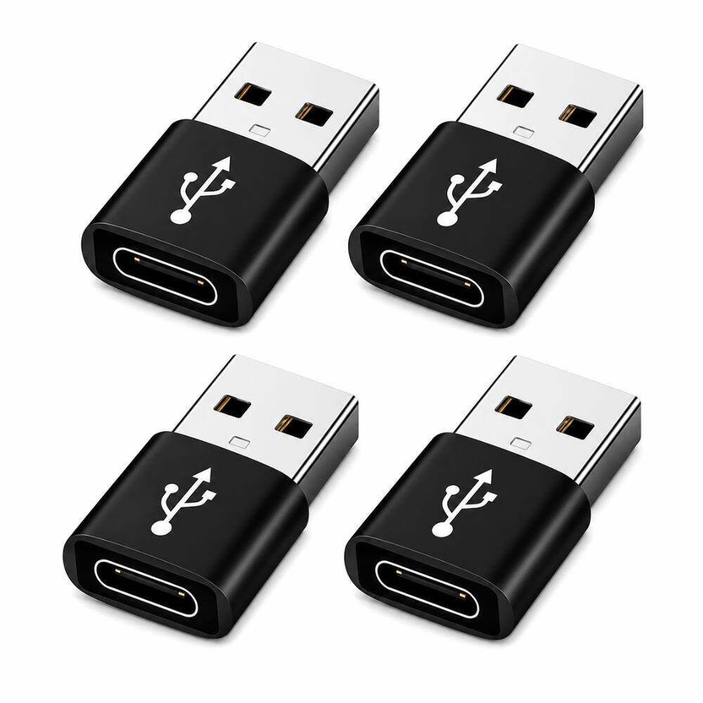 Alt View 1. Qixxronics - 4PCS USB to USBC Adapter, Type-C Female to USBA Car Charger Converter for Apple Watch, iPhone, Samsung, AirPods, iPad - Black.