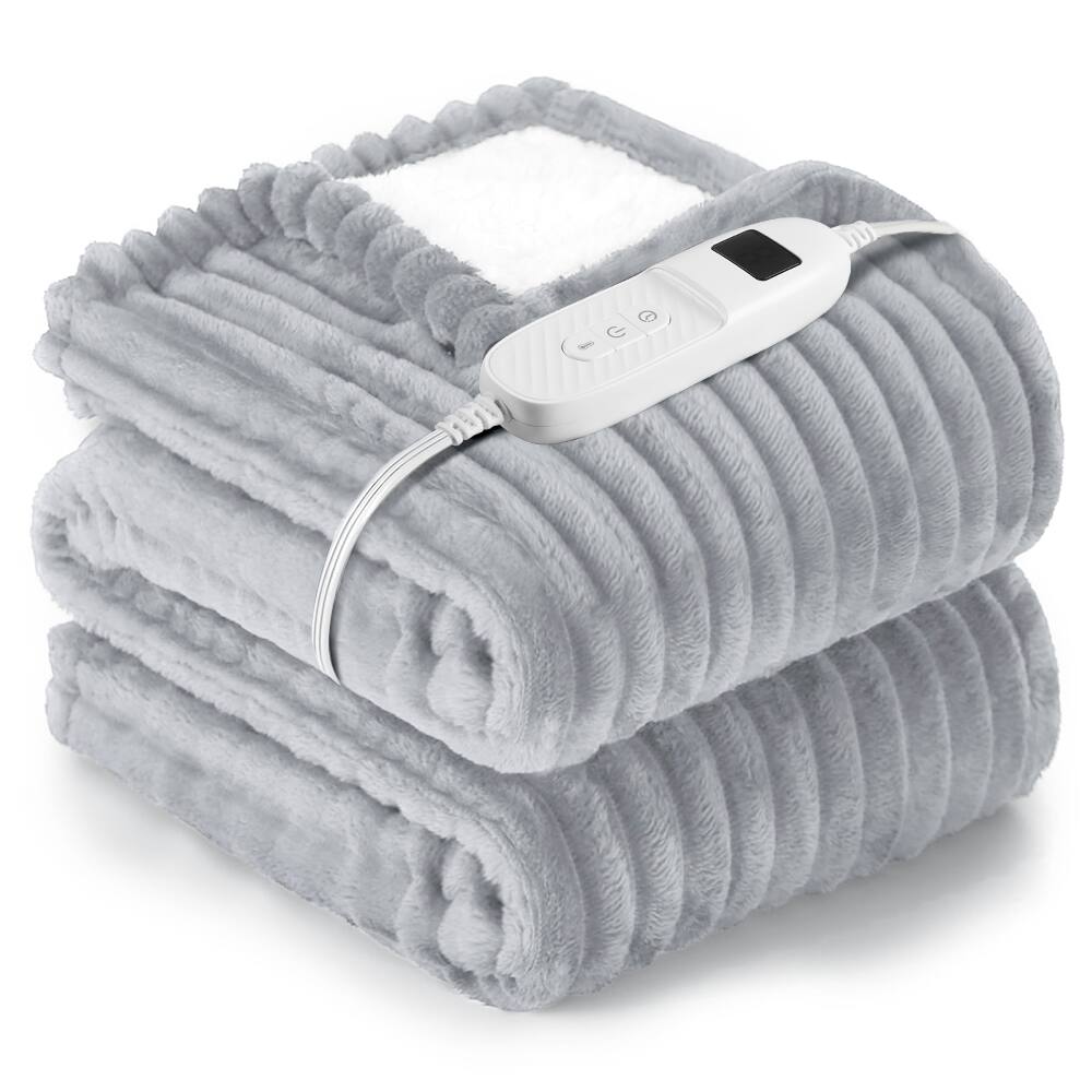 Front. MOVSSOU - Heated Throw Blanket 50x60 - Safe with 6 Heat Levels & Auto Shut-Off Machine Washable - Gray.