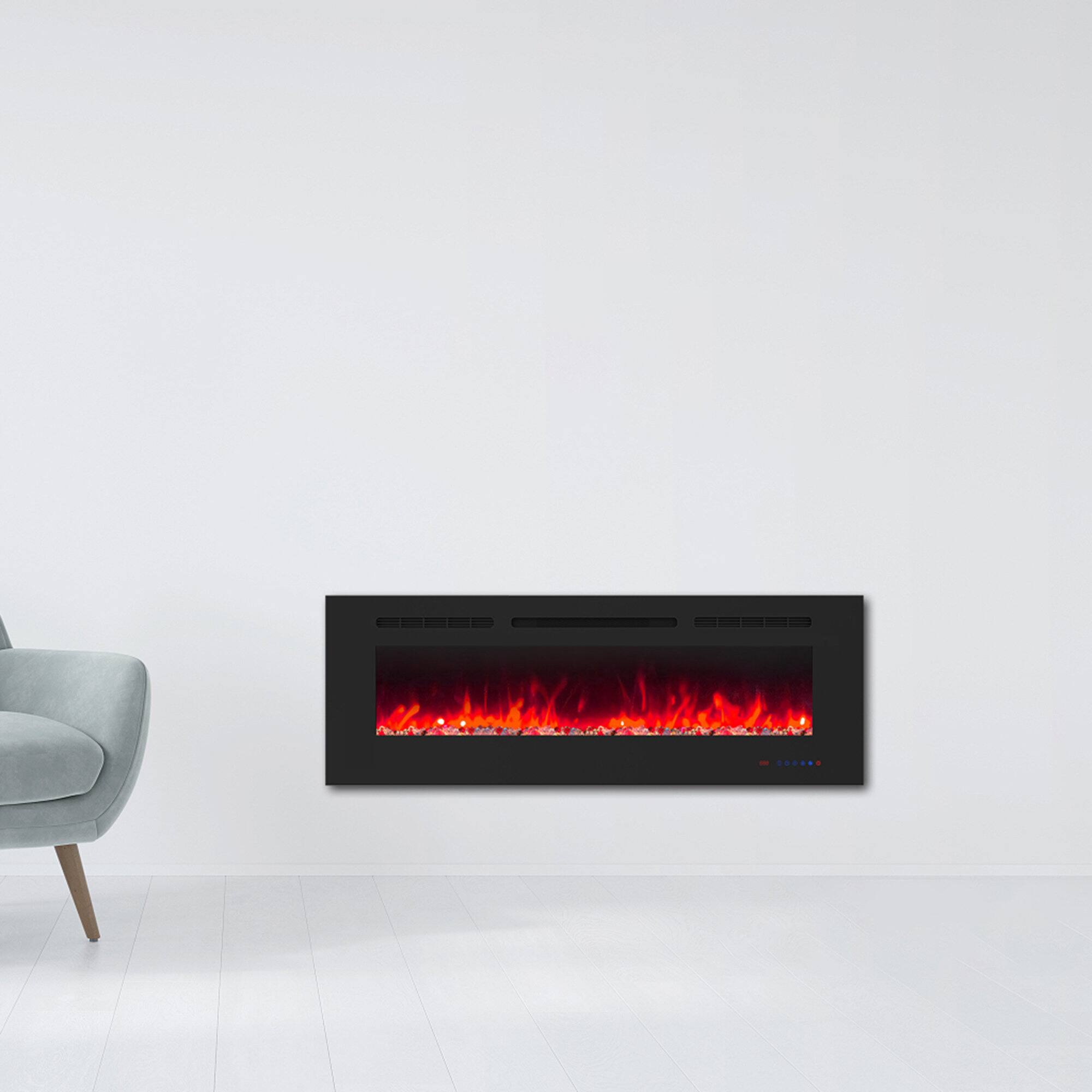 Back. Ihomeadore - 50" Electric Wall-Mounted Recessed Fireplace Insert with Remote, Adjustable Flame Color and Speed - Black.