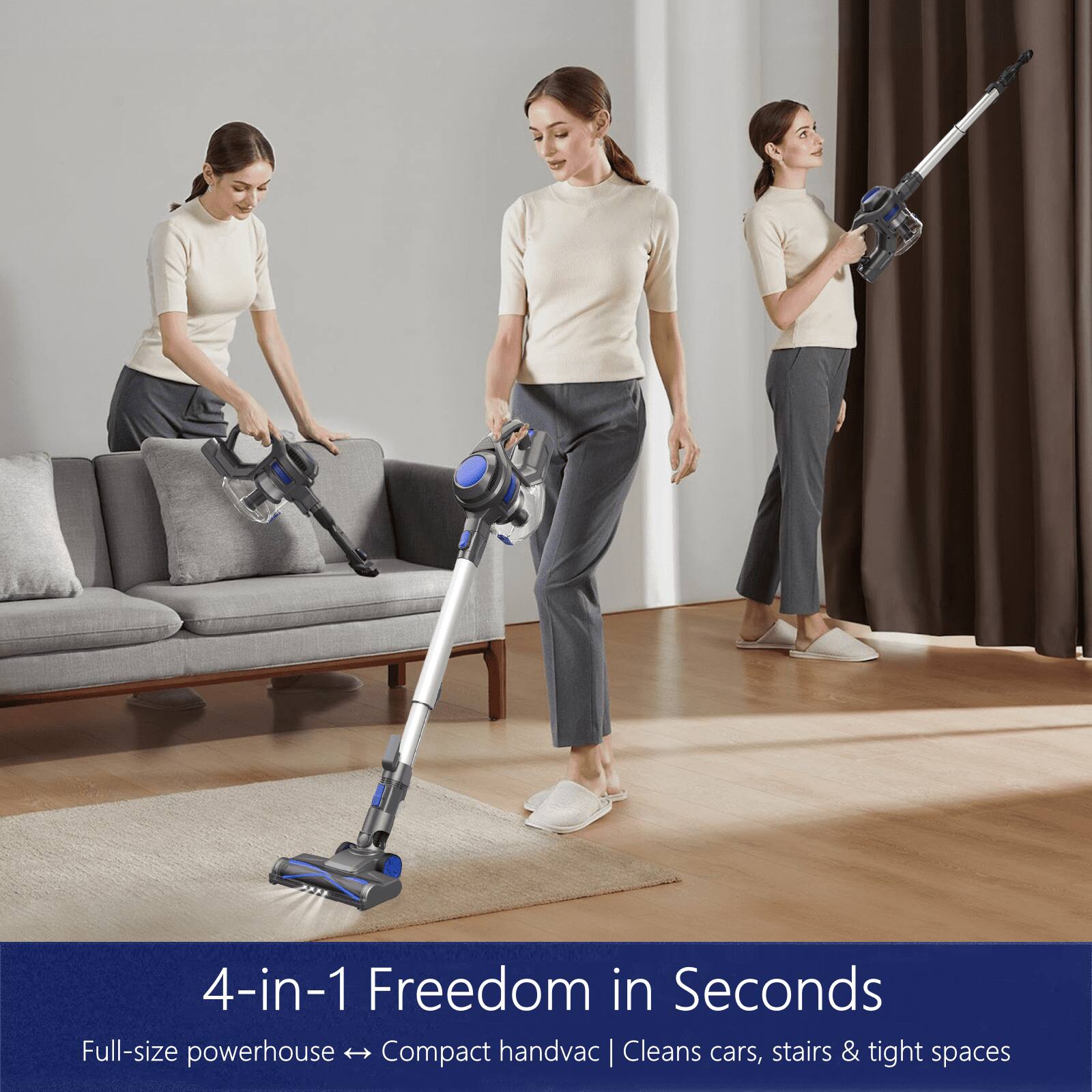 4-in-1 Freedom in Seconds
Full-size powerhouse ➔ Compact handvac | Cleans cars, stairs & tight spaces