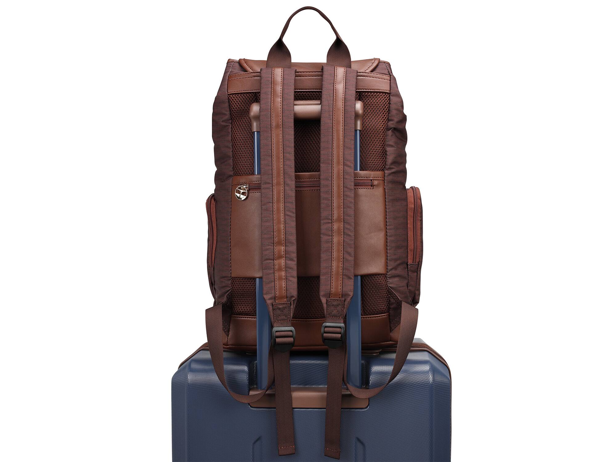 Angle. Elle - ELLE Eleganza 25L Monogram Backpack - Brown - Brown.