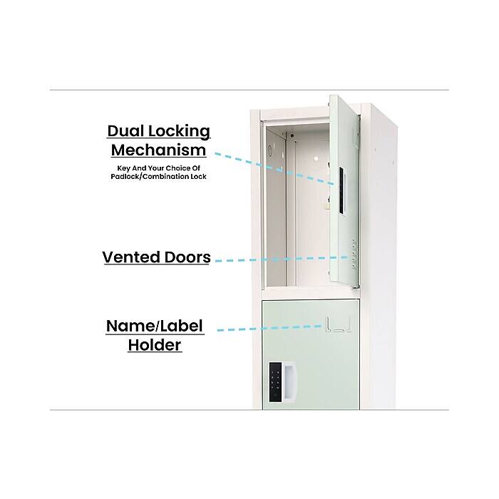 Dual Locking Mechanism: Key And Your Choice of Padlock/Combination Lock
Vented Doors
Name/Label Holder
