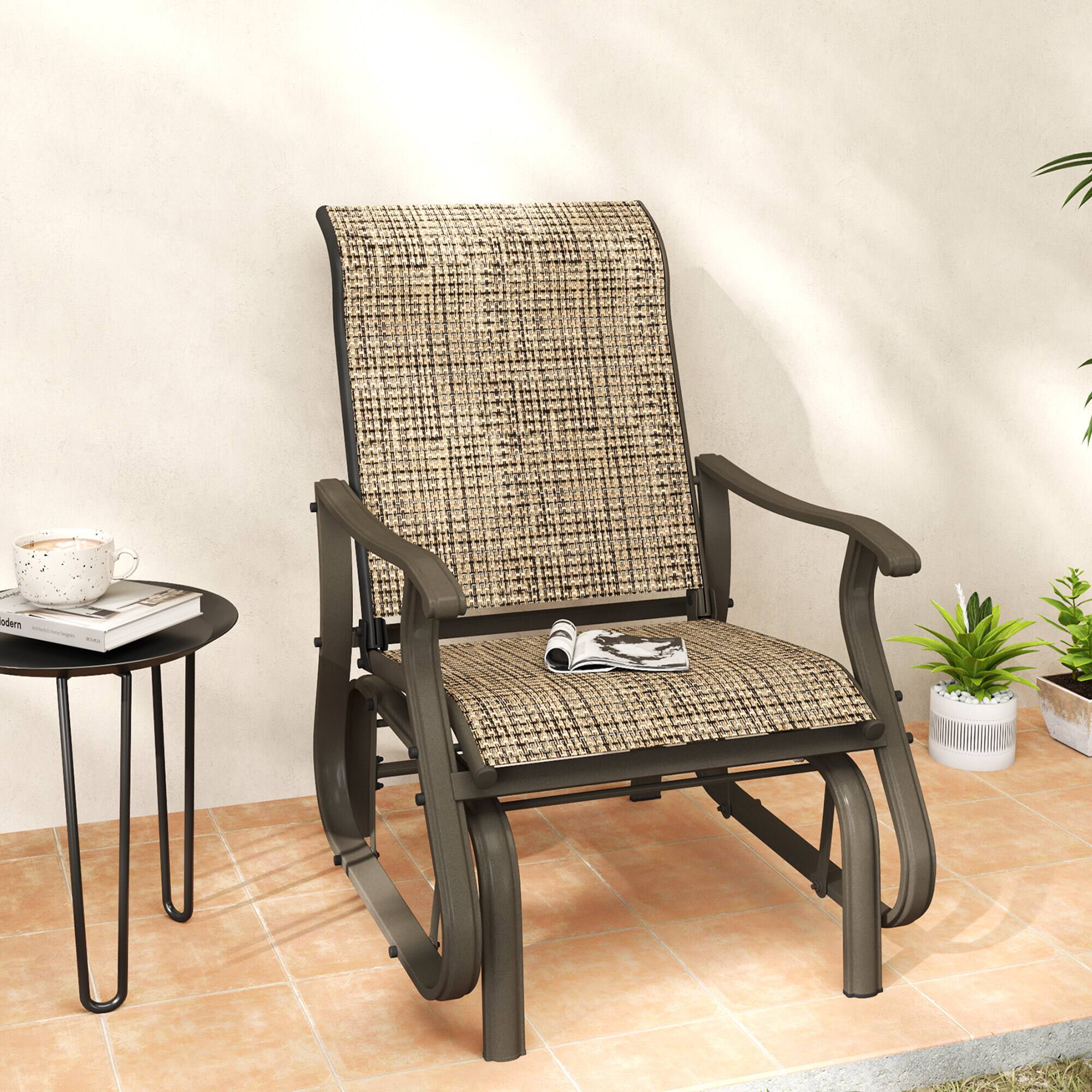 Angle. Outsunny - Outdoor Glider Chair, Gliders for Outside Patio with Steel Frame and Mesh Fabric for Backyard, Garden, and Porch - Light Mixed Brown.