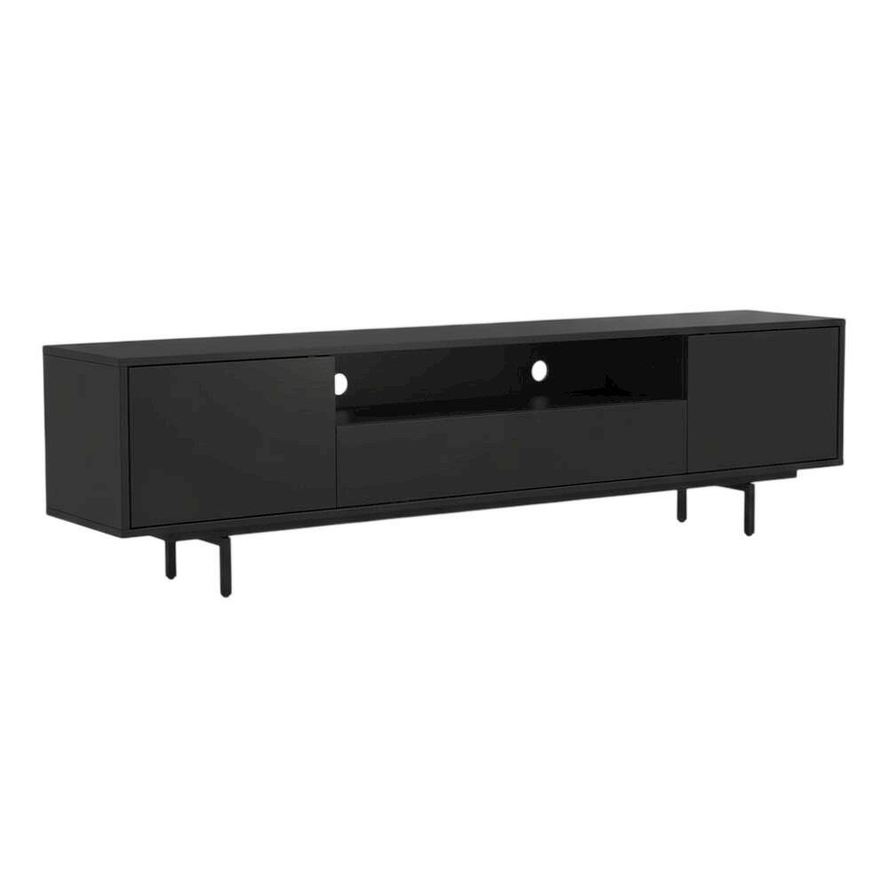 Back. FurniFact - Black Laminate TV Console with 3 Doors and Modern Design - Black.