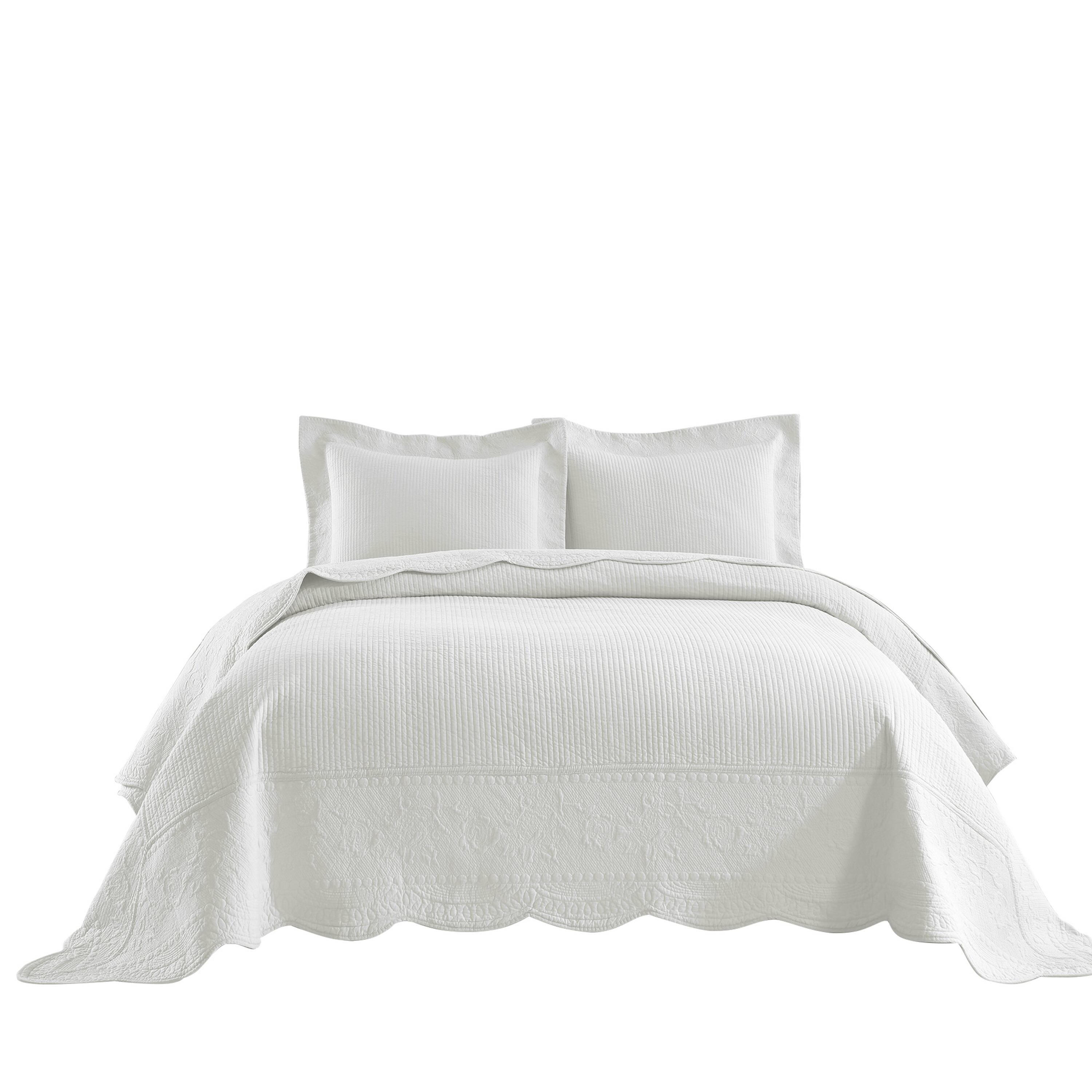 Front. MarCielo - Marcielo 3 Piece 100% Cotton Oversized Bedspread Lightweight Quilt Set - White.
