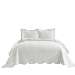 MarCielo - 3 Piece 100% Cotton Oversized Bedspread Lightweight Quilt Set - White