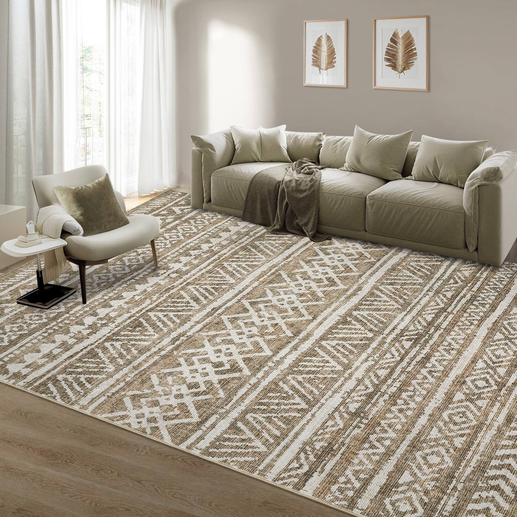 Alt View 1. Acekool - Machine Washable Area Rugs 8x10 Farmhouse Living Room Rugs - Brown.