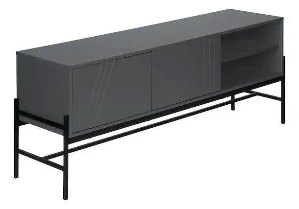 Front. APRILSOUL - Tv Stand 60 Inch Console Media Entertainment Center Storage Cabinet Grey Laminate Black Metal Contemporary Modern - Grey.