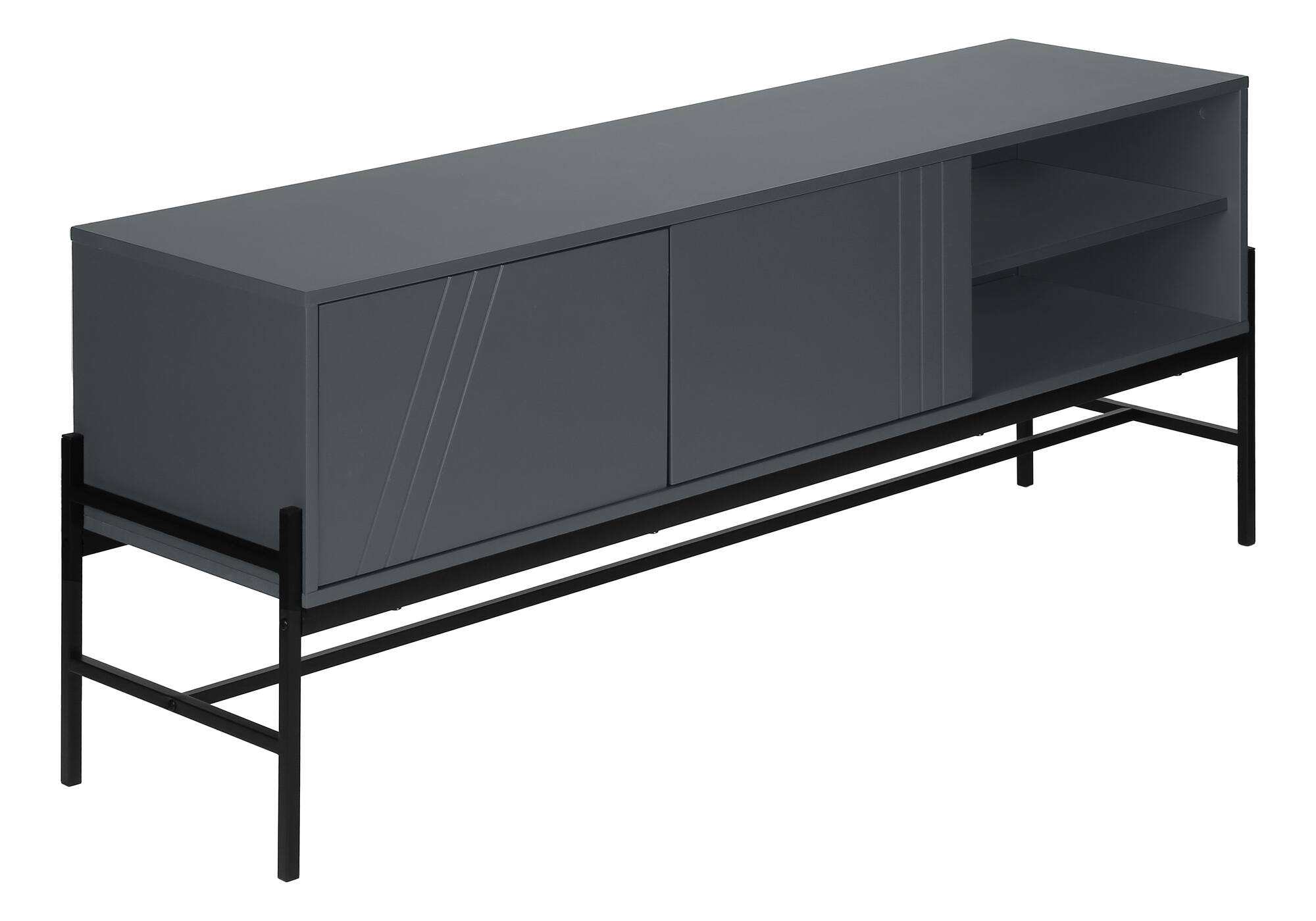 Front. APRILSOUL - Tv Stand 60 Inch Console Media Entertainment Center Storage Cabinet Grey Laminate Black Metal Contemporary Modern - Grey.