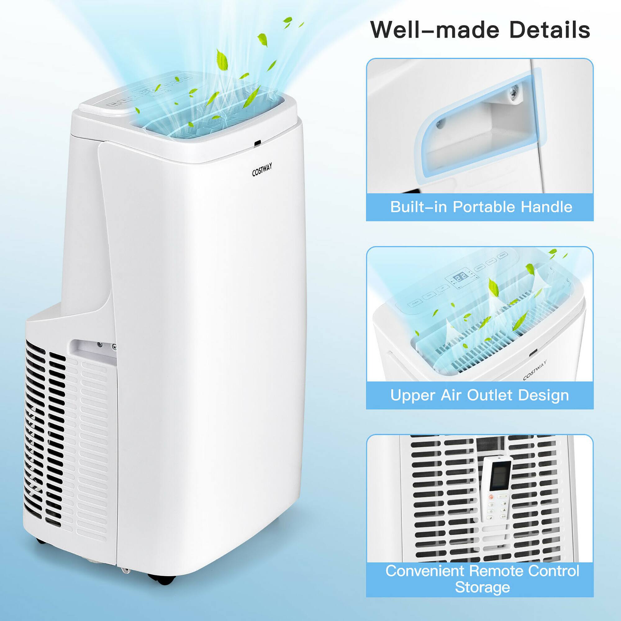 Well-made Details

COSTWAY

Built-in Portable Handle

Upper Air Outlet Design

Convenient Remote Control Storage