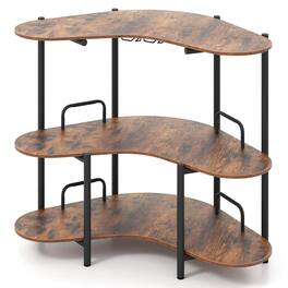 Costway - 3-Tier Home Bar Unit with Stemware Racks & Storage Shelves with Metal Frame - Brown