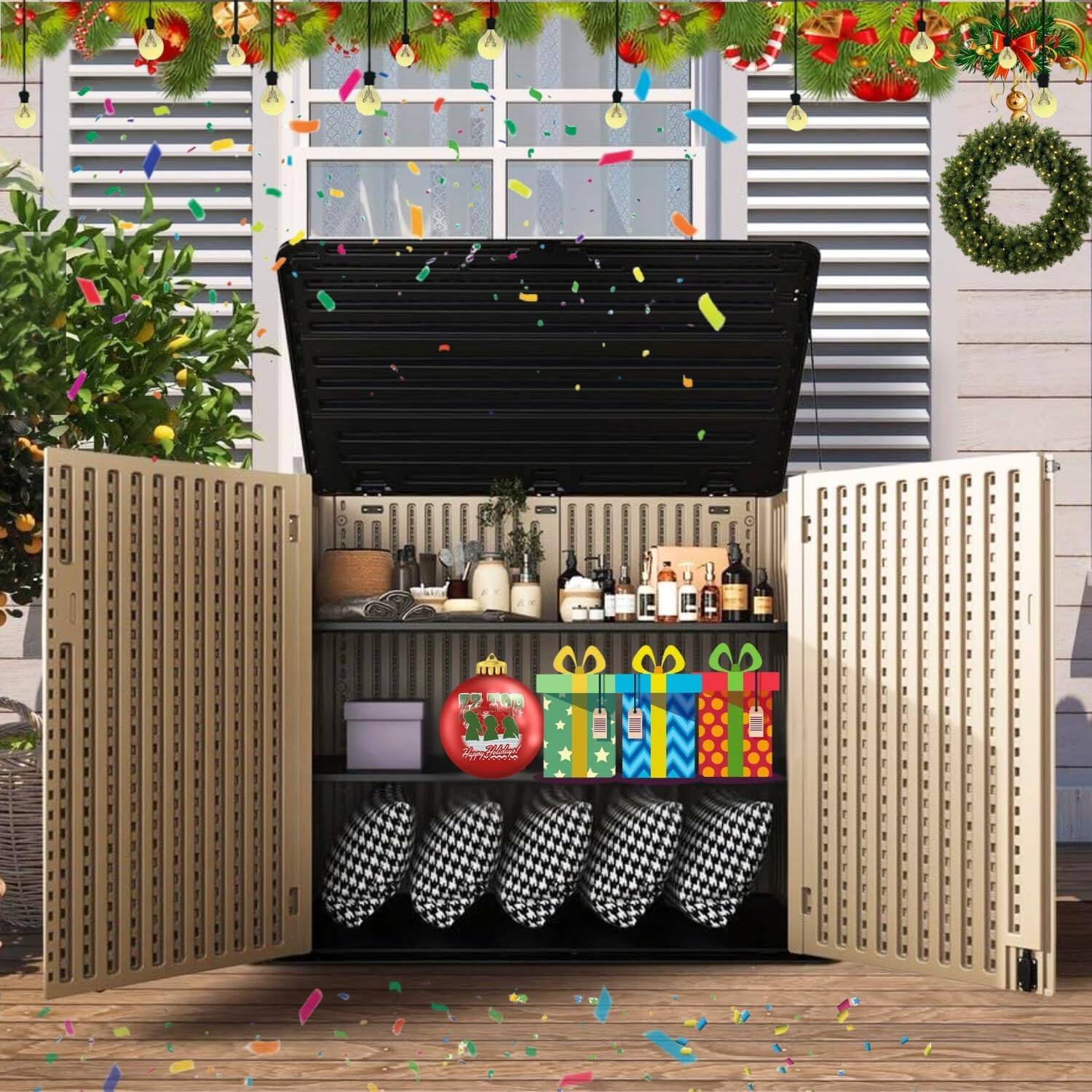 Alt View 2. Yardgrace - 48 Cu.ft Horizontal Outdoor Storage Shed, Weather Resistant for Garden Patio Backyard, Store Garbage Cans Lawn Mower - Brown.