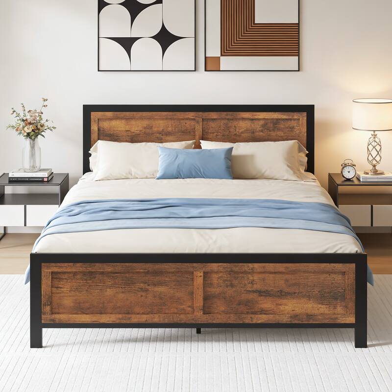 Angle. Dyonery - Dyonery retro style bed frame, with 4 detachable pulley storage baskets, easy installation, and thickened metal frame - Wood.