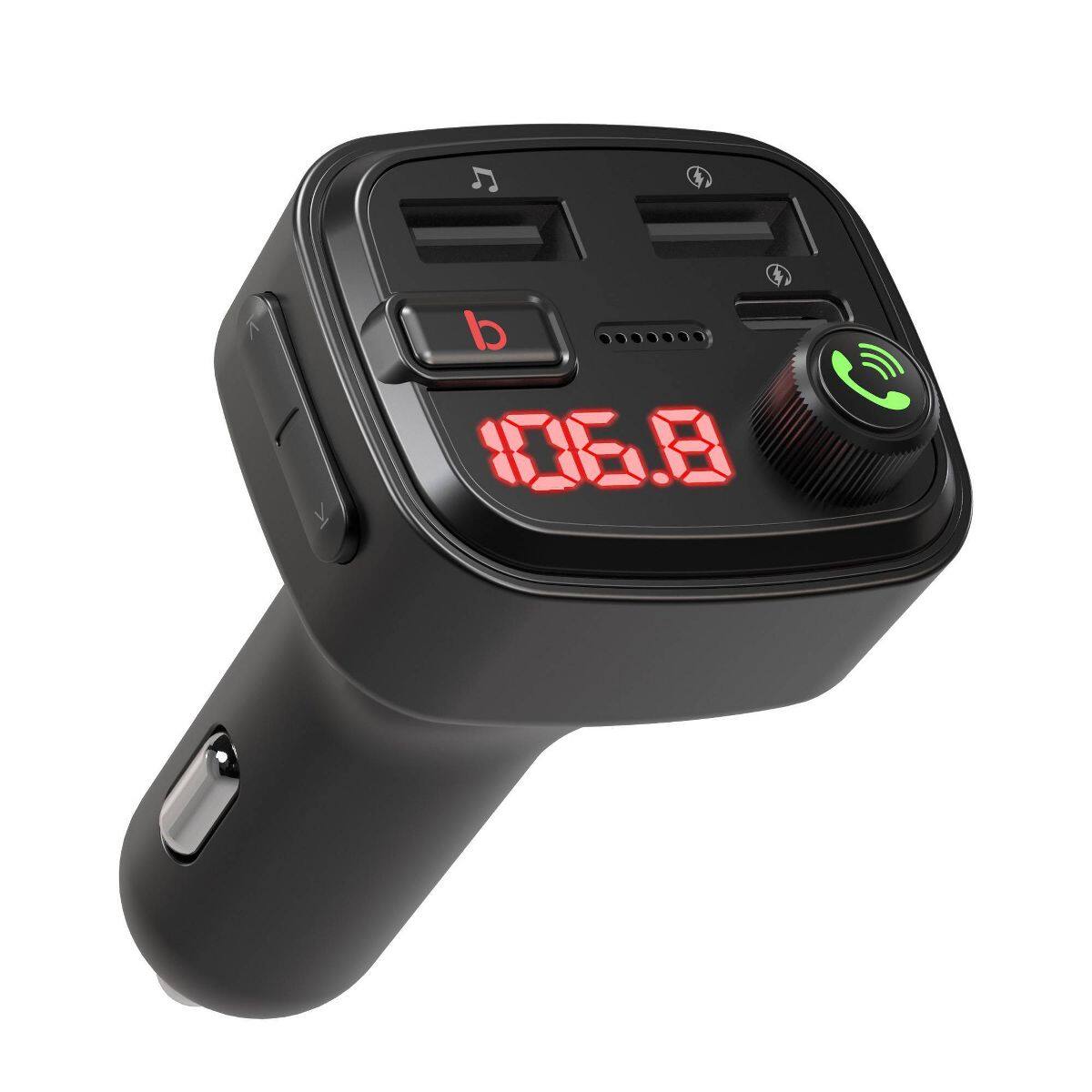 Front. Just Wireless - Just Wireless Bluetooth FM Transmitter Type C and USB-A Charging Port Bass Sound Booster - Black.