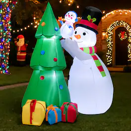 BreeBe - Inflatable 6FT Snowman and Tree Duo with LED Lights for Garden or Yard - Green,White