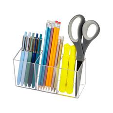 Front. Mind Reader - Pen and Accessories Holder, Desktop Organizer, Makeup Organizer, Office, Acrylic - Clear.