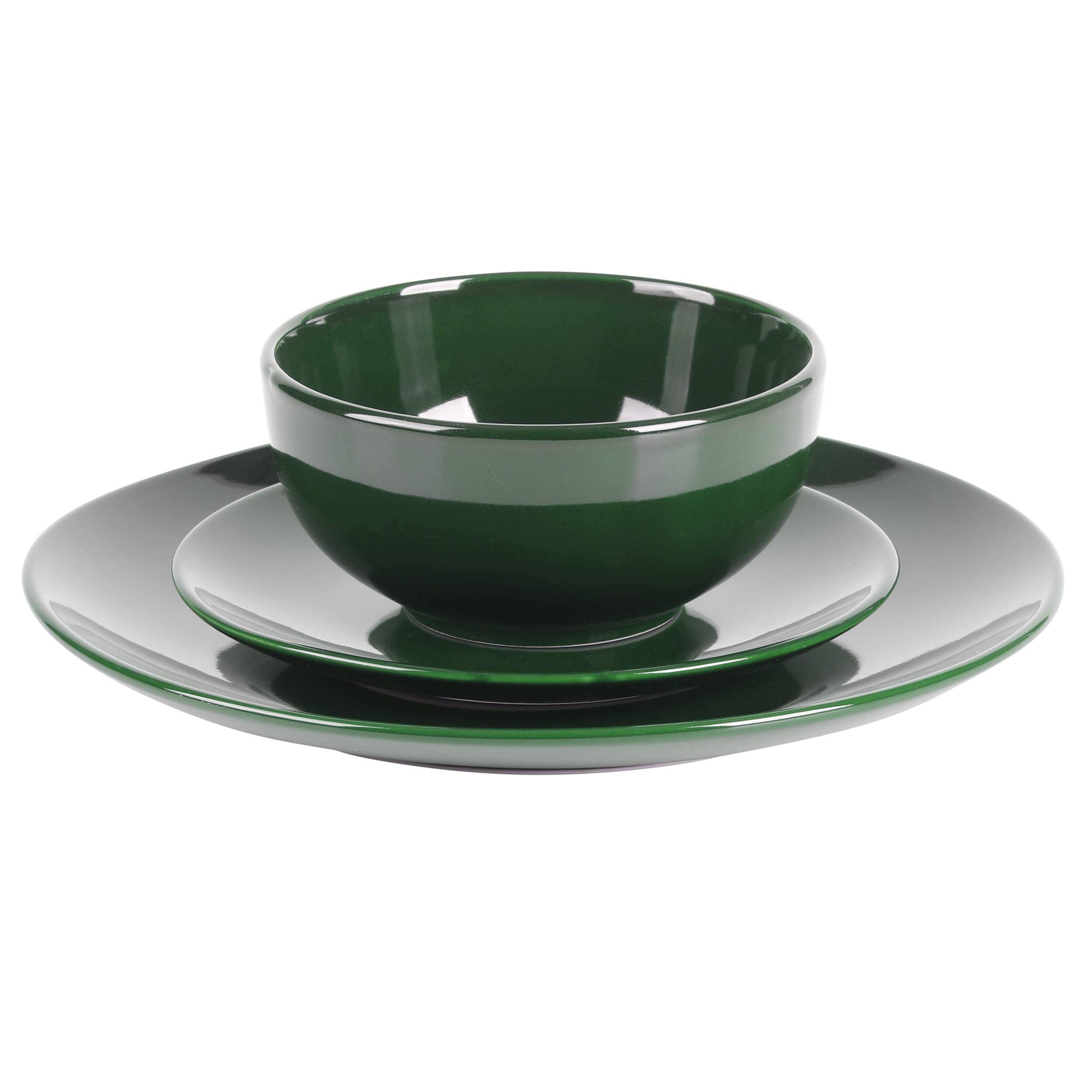 Alt View 1. Gibson - Simply Essential Coupe 12 Piece Round Stoneware Dinnerware Set in Hunter Green - Green.