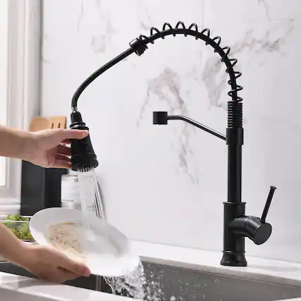Front. Siljoy - Kitchen Faucet with Pull Out Sprayer Black Stainless Steel Single Handle Kitchen Sink Faucets - Black.