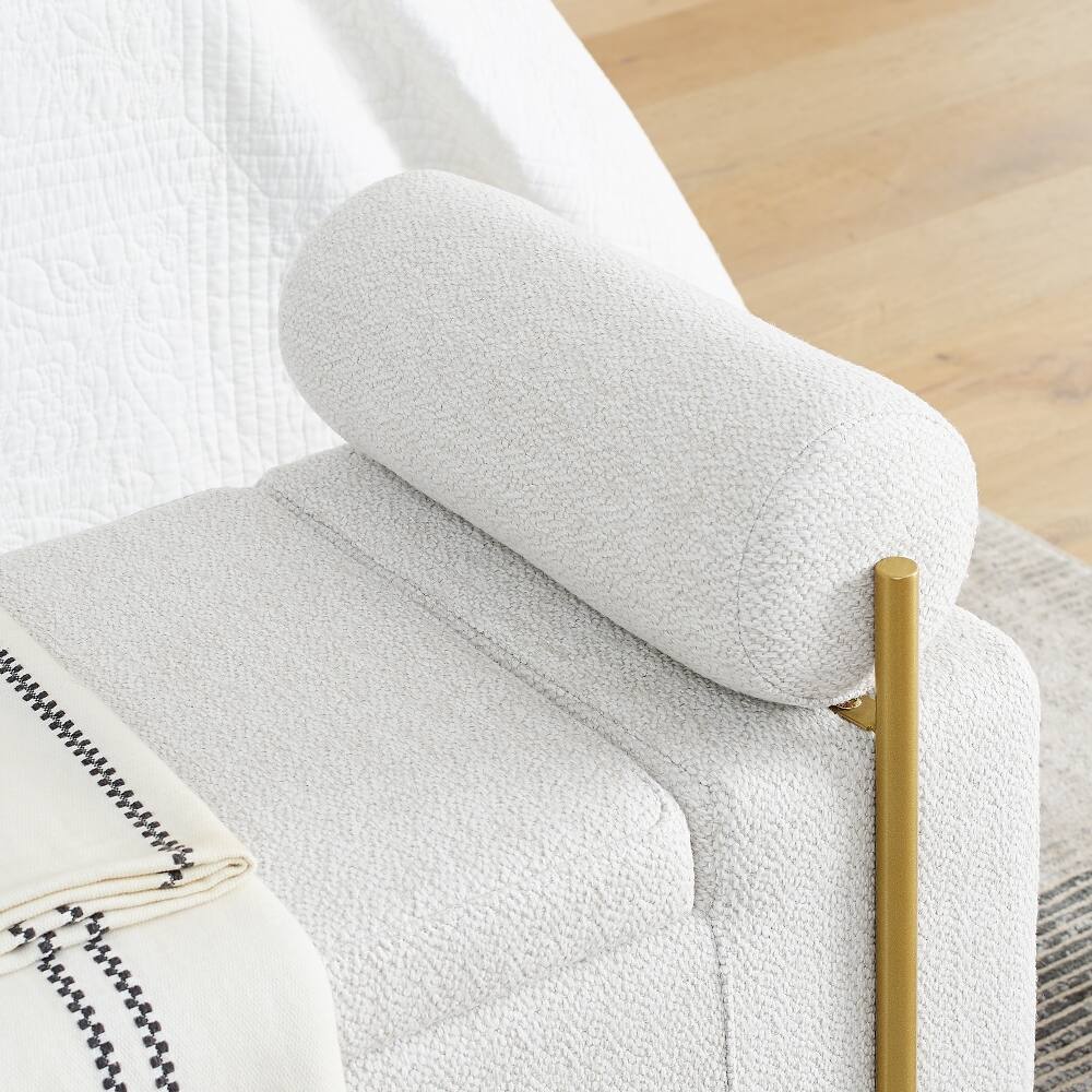Alt View 8. Ropilly - Ropilly White Upholstered Linen Storage Bench with Gold Iron Legs & Cylindrical Arms for Bedroom Entryway Hallway - White.
