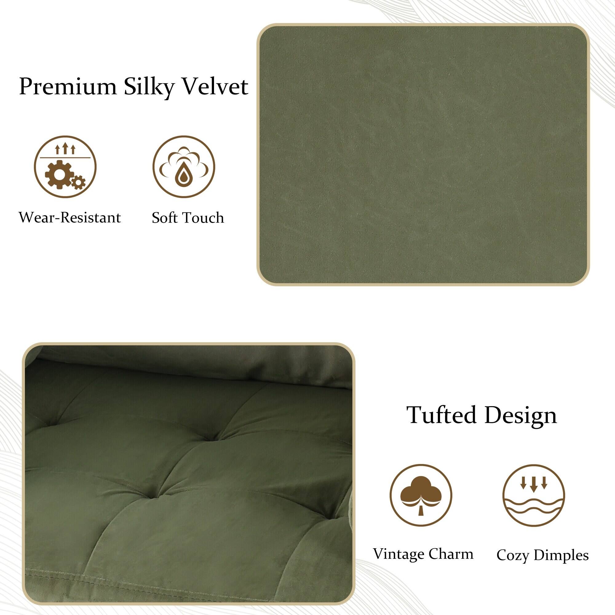 Premium Silky Velvet  
- Wear-Resistant  
- Soft Touch  

Tufted Design  
- Vintage Charm  
- Cozy Dimples