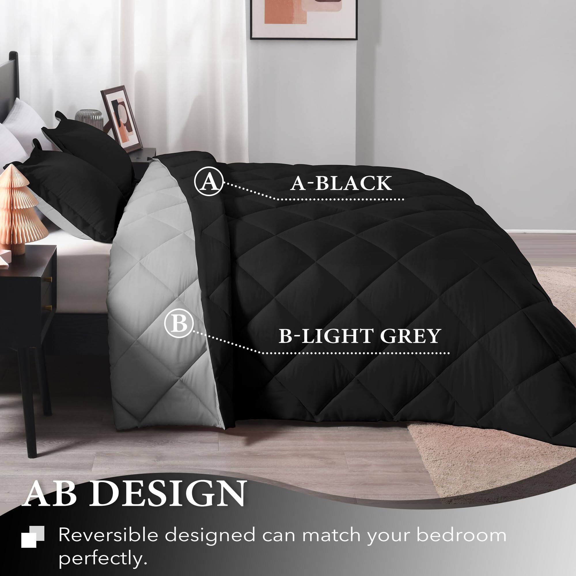 A-Black  
B-Light Grey  

AB Design  
Reversible designed can match your bedroom perfectly.