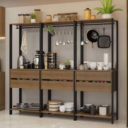 Madesa - Kitchen Pantry Storage Rack with 6 Drawers and Hanging Spaces 82"L Multiuse Cabinet - Black/Brown - Brown/Black