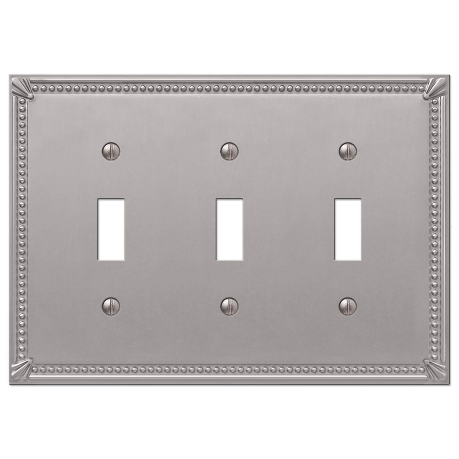 Angle. AMERELLE - Amerelle Imperial Bead Brushed Nickel 3 gang Metal Toggle Wall Plate 1 pk - Nickel.