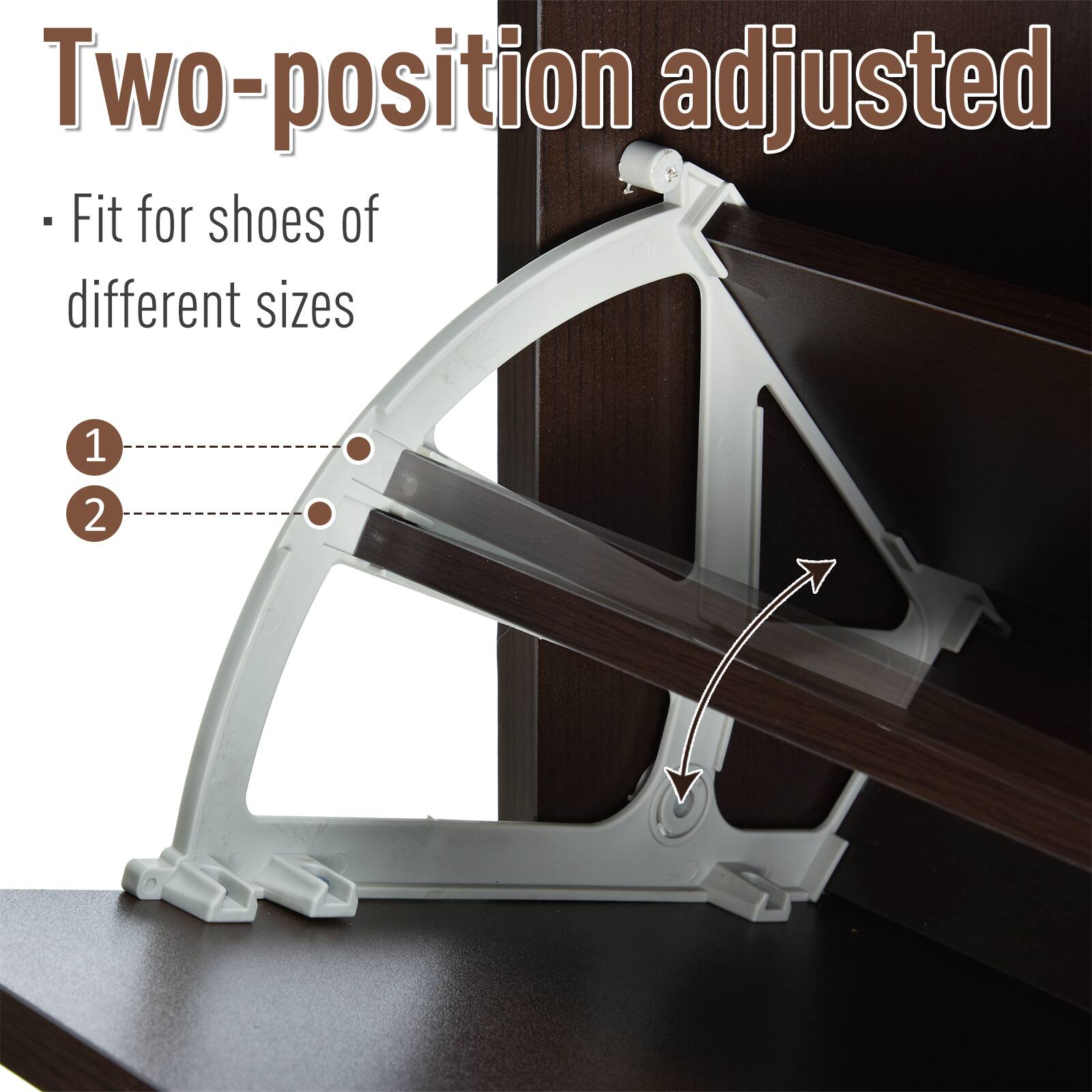 Two-position adjusted
Fit for shoes of different sizes
1 2