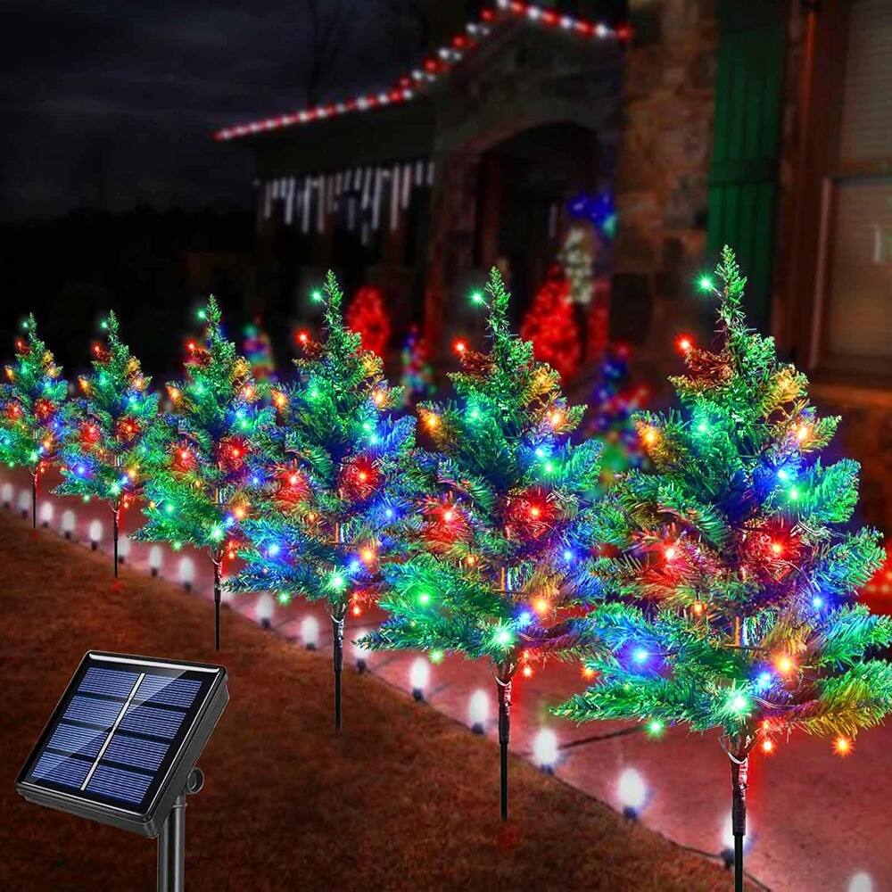 MOSZAR LLC - 6-Pack of 120 LED Solar Christmas Garden Stake Lights, Waterproof Outdoor - Multicolor