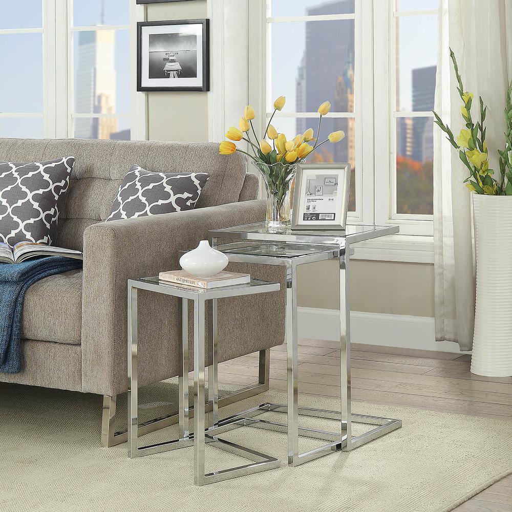 Left. Carolina Chair & Table - Addison Nesting Table Set - Glass Top - Chrome Base - Clear, Chrome.