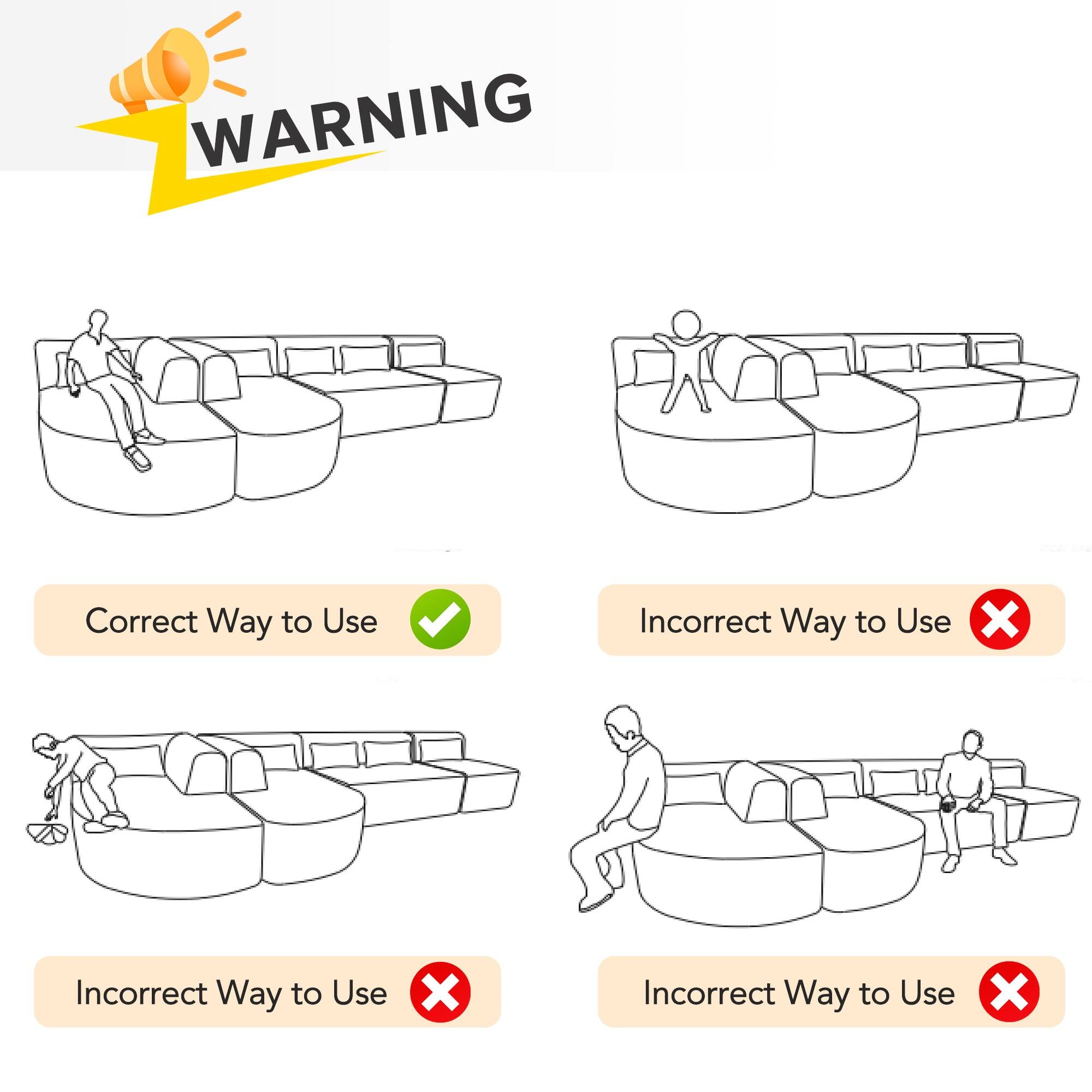 **WARNING**

- Correct Way to Use ✔️
- Incorrect Way to Use ❌
- Incorrect Way to Use ❌
- Incorrect Way to Use ❌