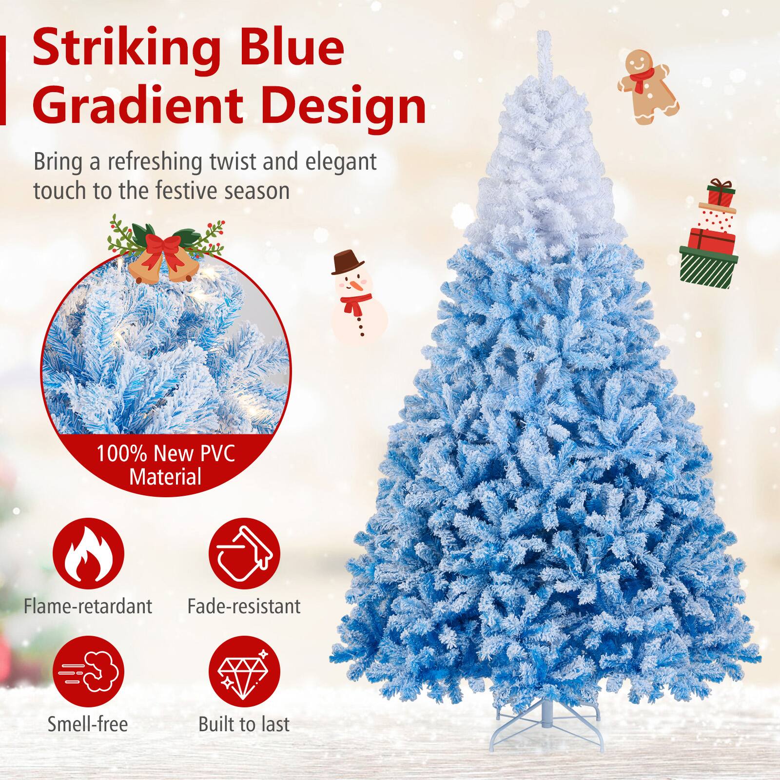 Striking Blue Gradient Design

Bring a refreshing twist and elegant touch to the festive season

100% New PVC Material

- Flame-retardant
- Fade-resistant
- Smell-free
- Built to last