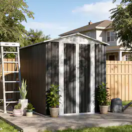 Anysun - 6x9 FT Metal Garden Shed with Hinge Door – Grey Outdoor Tool House, Apex Roof, Galvanized Steel Construction - Gray