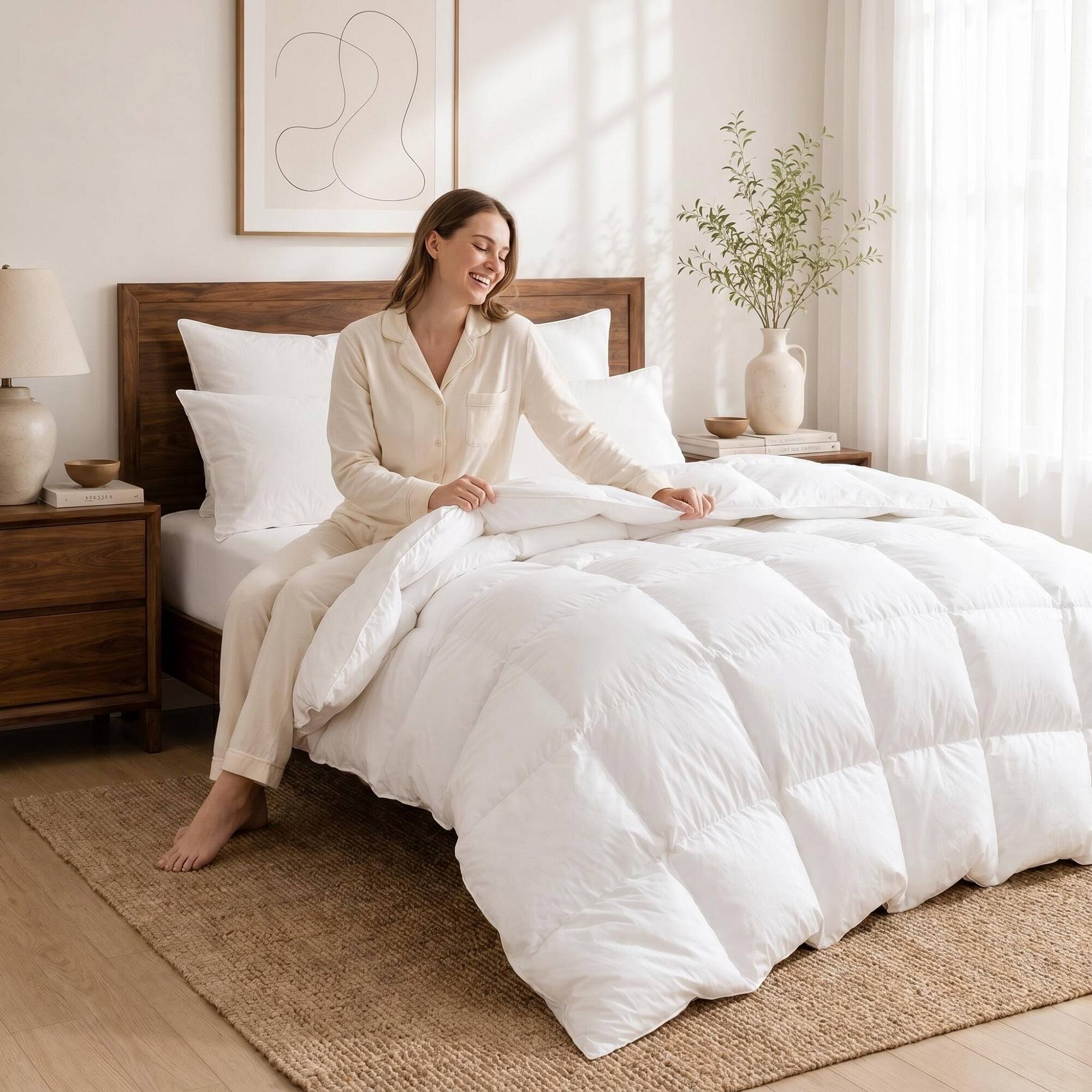 Left. Peace Nest - Dreamhood All Season Soft Premium Feather Down Fiber Comforter Duvet Insert, White, King - White.