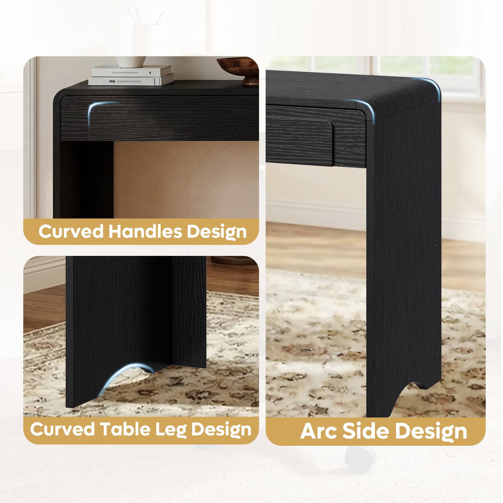 - Curved Handles Design
- Curved Table Leg Design
- Arc Side Design
