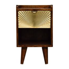 Artisan Furniture - Solid Wood Mini Manila Gold Nightstand, 1 Drawer, 1 Open Slot, Nordic Legs, Dark Brown - Chestnut